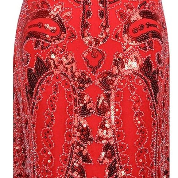 Women's 1920s Sequin Flapper Gatsby Cocktail Dress Set Satin Accessories - Picture 2 of 6